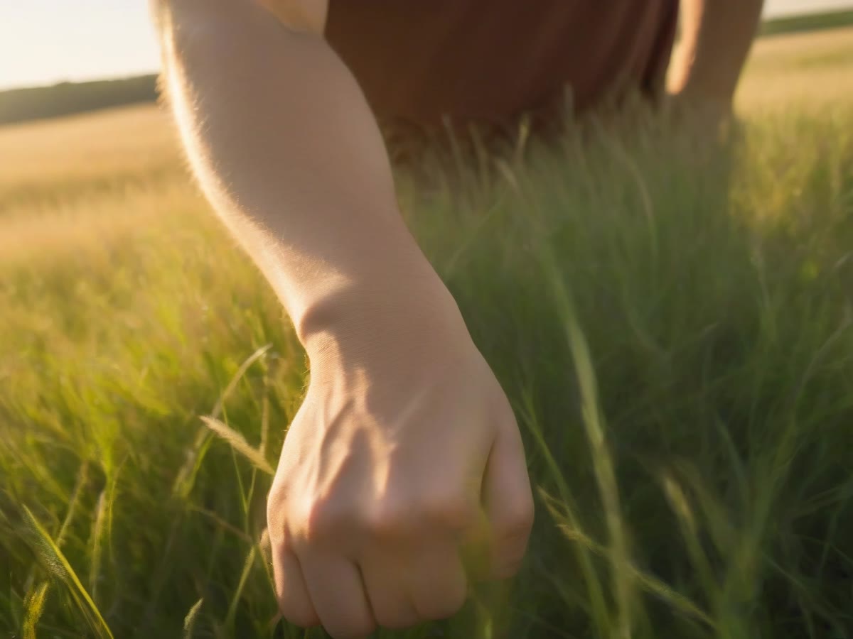 Sunlight on a forearm beside open ground